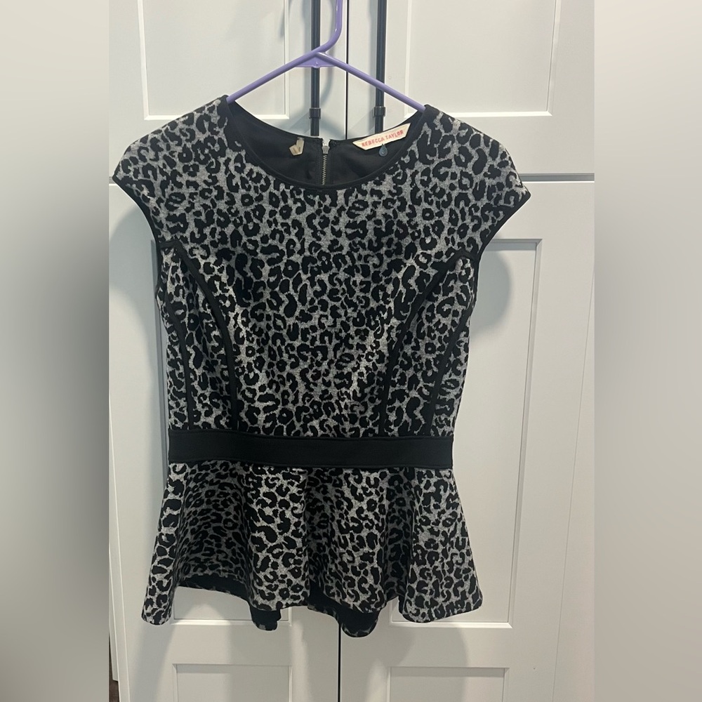 Rebecca Taylor Women’s Top - Black and Gray Animal Print